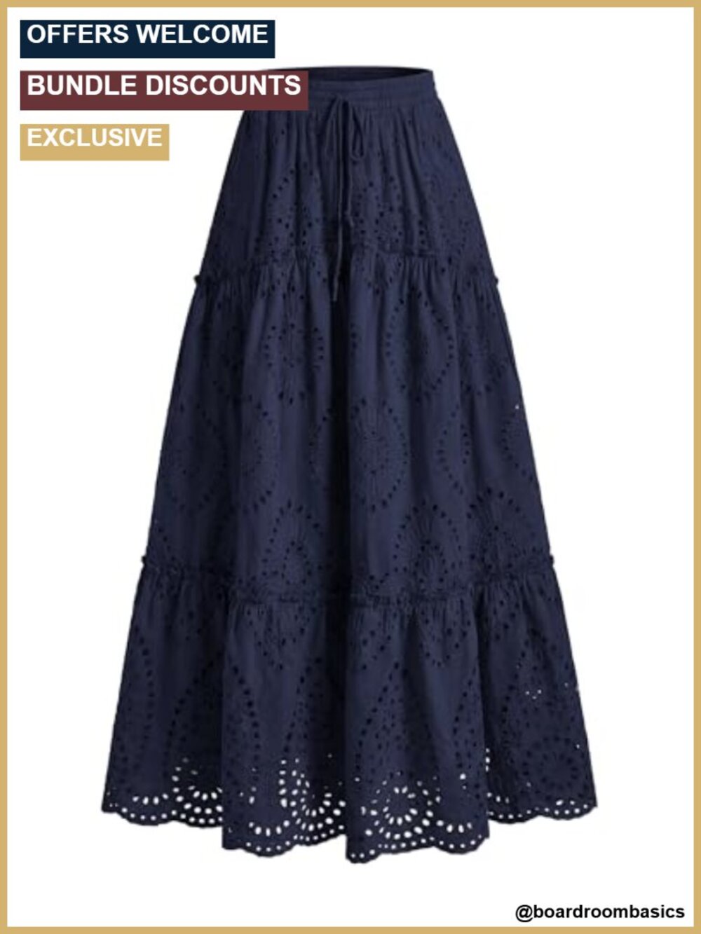 Eyelet Maxi Skirt for Women Flowy A-Line Beach Vacation